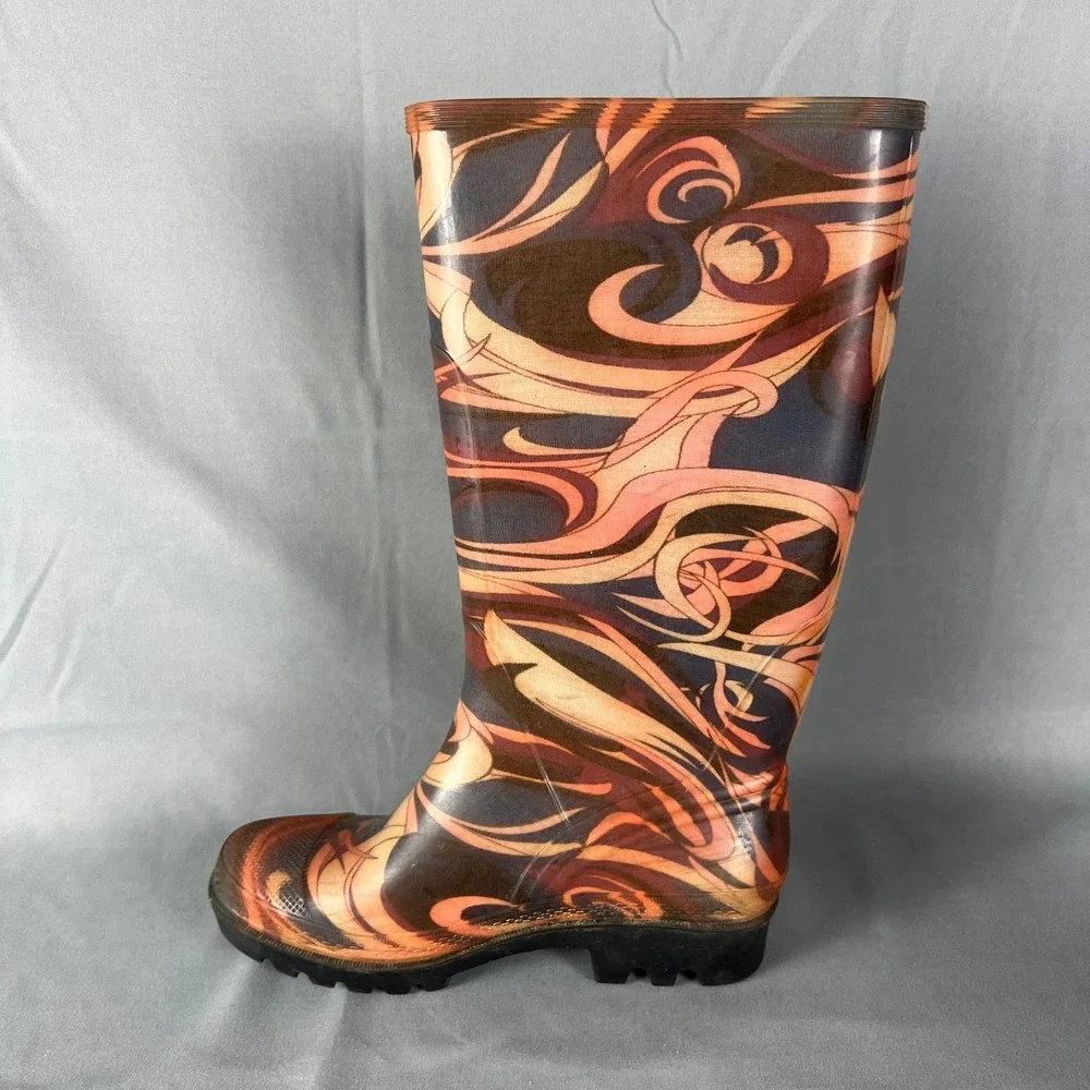 Cougar Womens 5 Multicolor Swirling Abstract Print Waterproof Tall Rain Boots